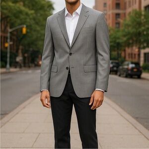 Chaps Mens Classic Fit Herringbone Sport Suit Coat Blazer Two Button Gray 42R